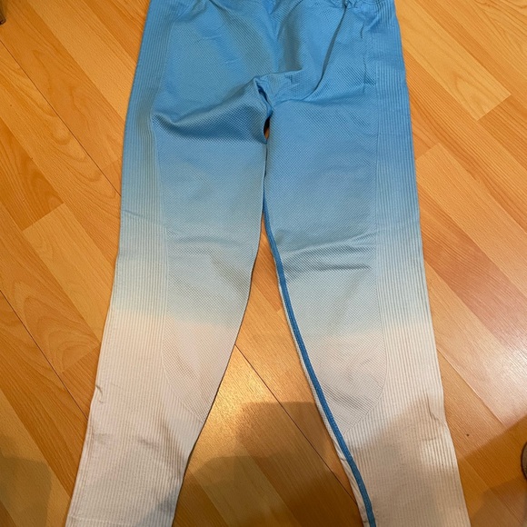 Victoria's Secret Pink Active Leggings Womens Large Blue White High Waist Pocket - Picture 2 of 9